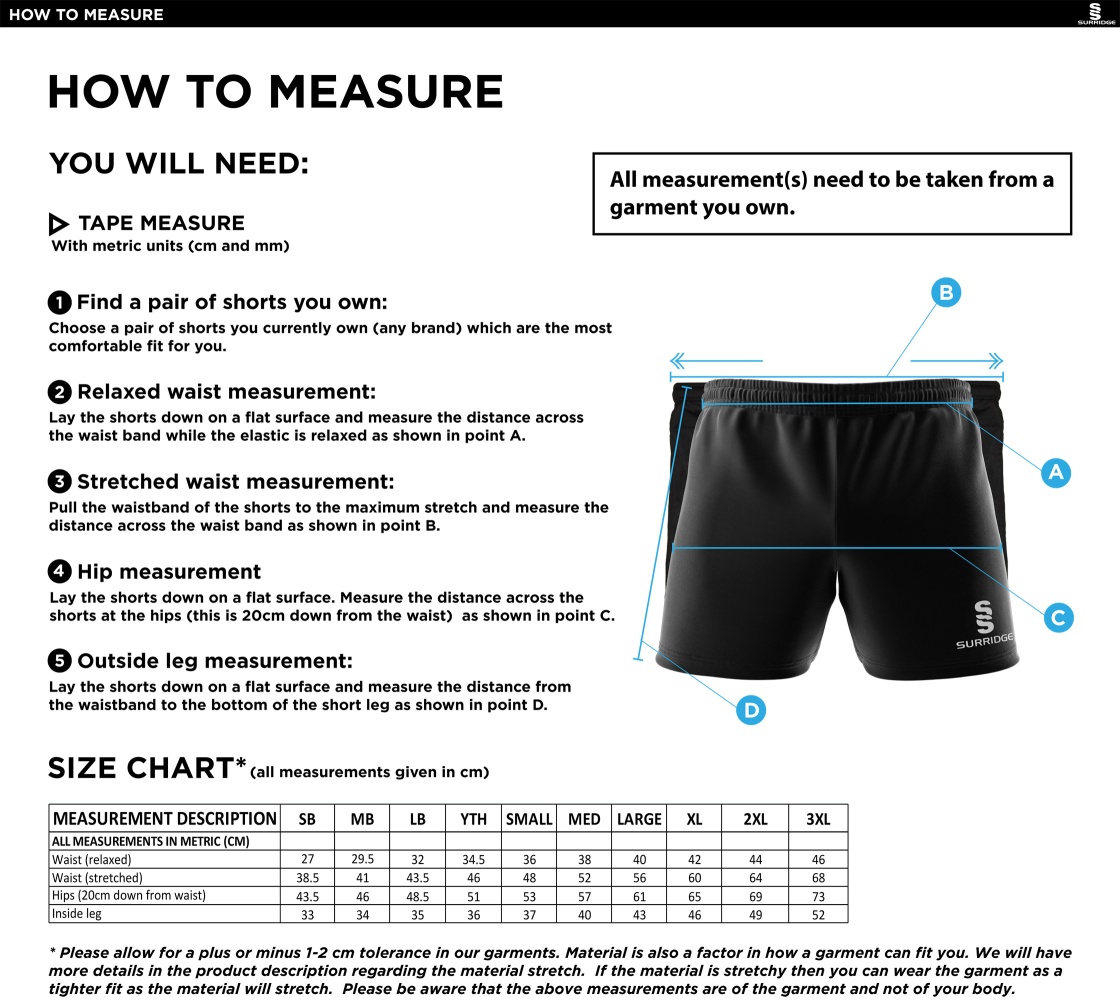 Anglia Ruskin - Performance Gym Short - Size Guide