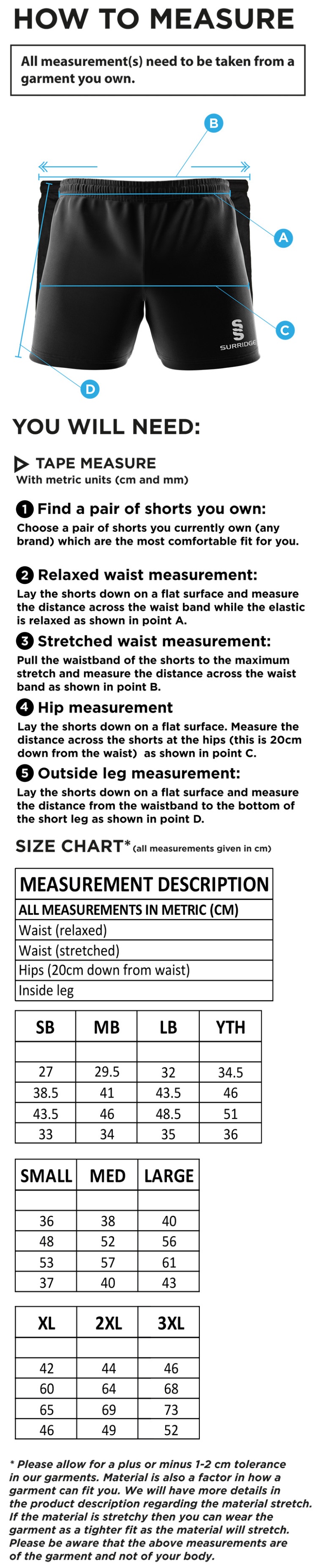 Anglia Ruskin - Performance Gym Short - Size Guide