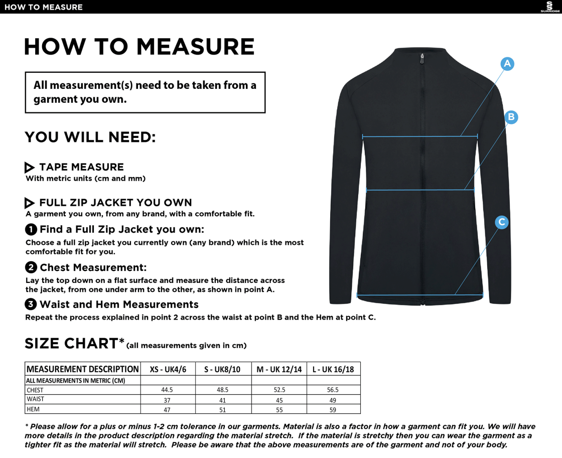Anglia Ruskin - ACTIVE PRESENTATION JACKET - Womens Fit - Size Guide