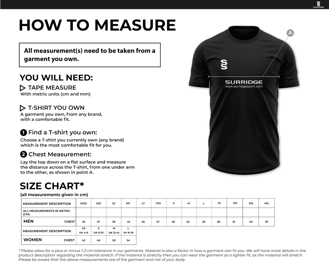 Anglia Ruskin - Dual Games Shirt - Size Guide