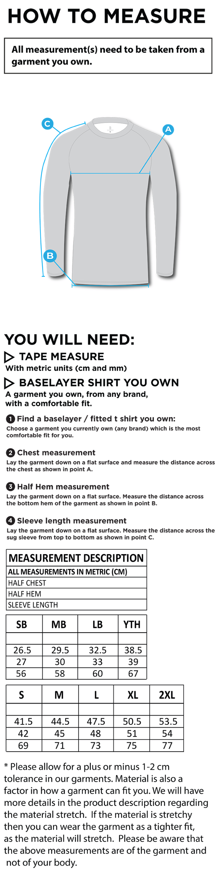 Anglia Ruskin - Dual Long Sleeve Baselayer - Unisex Fit - Size Guide