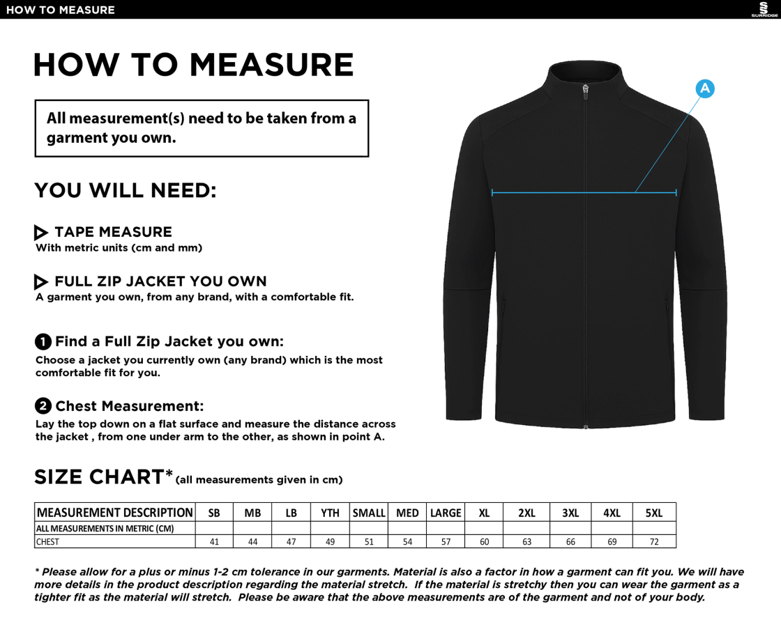 Anglia Ruskin - ACTIVE PRESENTATION JACKET - unisex fit - Size Guide