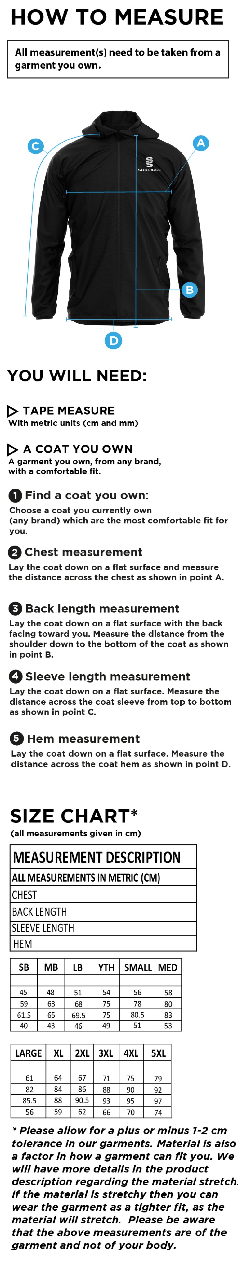 Anglia Ruskin - Full Zip Training Jacket - Unisex Fit - Size Guide