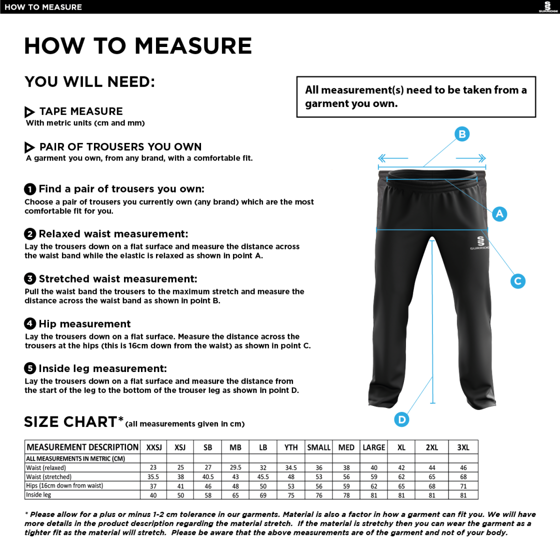 Anglia Ruskin - Poplin Track Pant - Size Guide