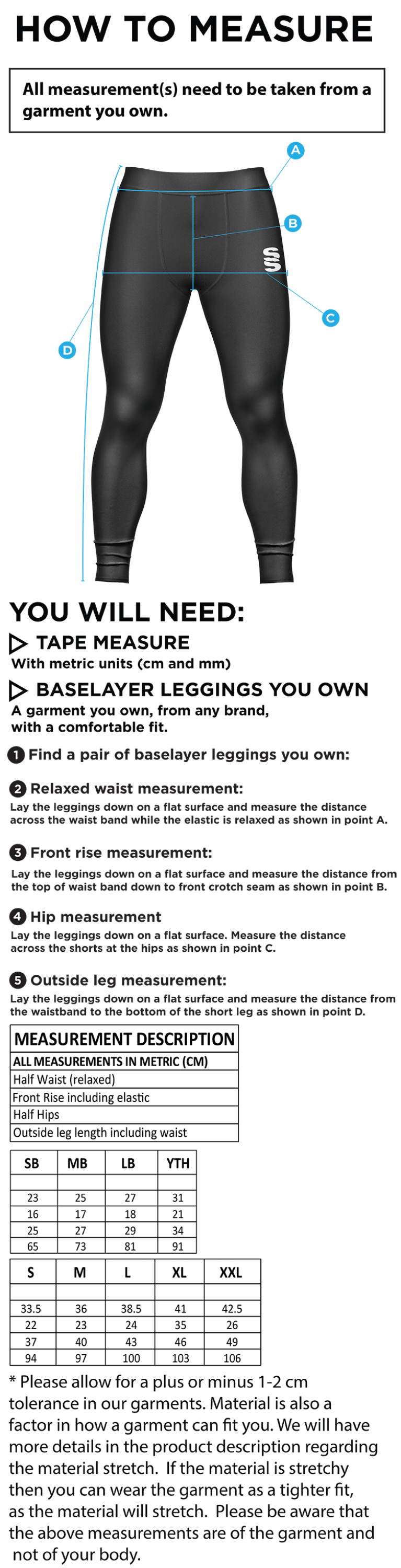 Anglia Ruskin - Dual Baselayer Legging - Men's Fit - Size Guide