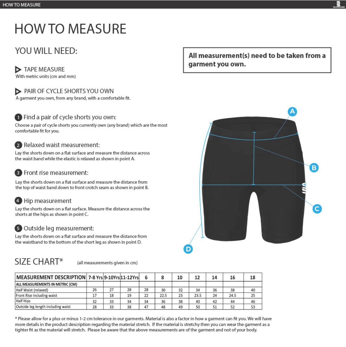 Anglia Ruskin - Dual Cycling Short - Women's Fit - Size Guide