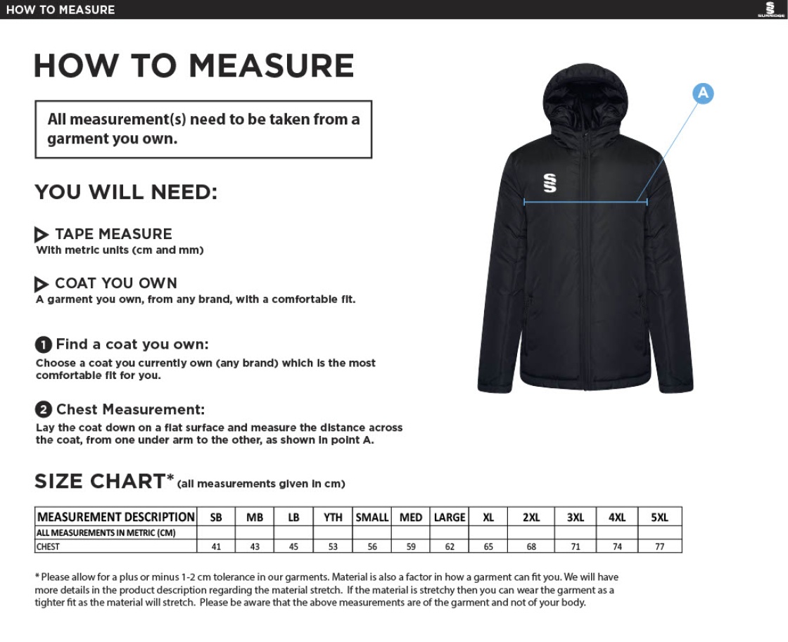 Anglia Ruskin - Coaches Jacket - Size Guide