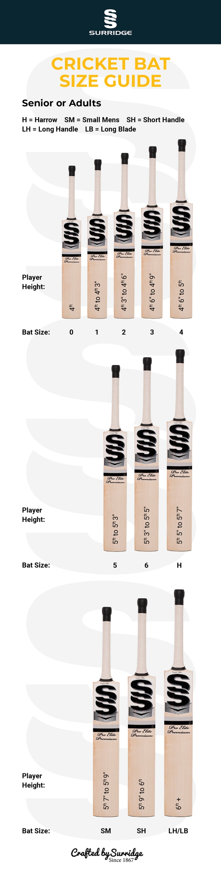 PINNACLE BATS - Grade 1 - Size Guide