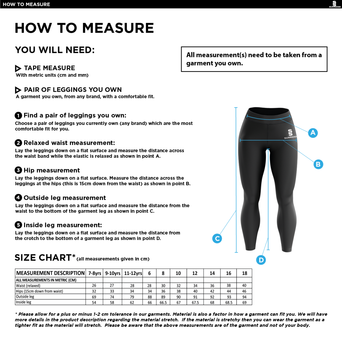 Anglia Ruskin - Performance Full Length Leggings - Women's Fit - Size Guide