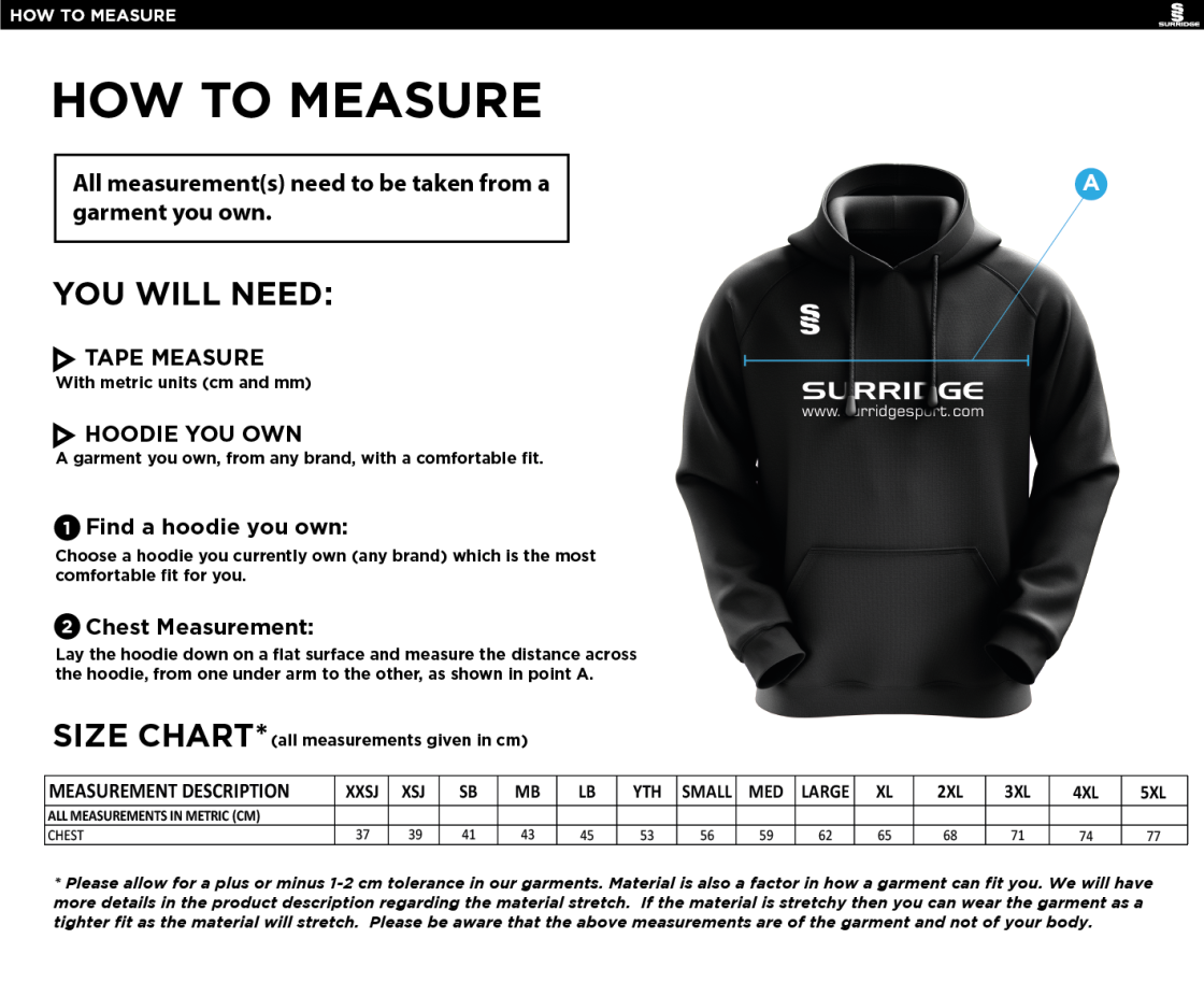 Anglia Ruskin - Overhead Hoodie - Size Guide