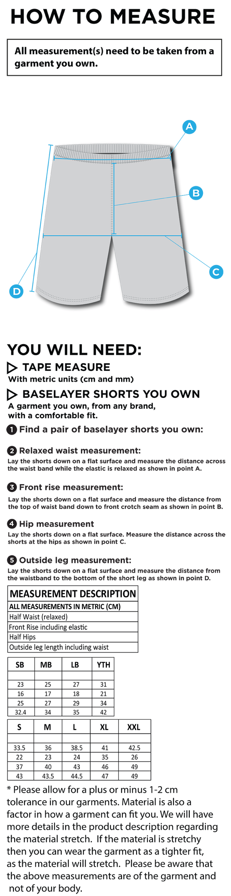 Anglia Ruskin - Dual Baselayer Short - Unisex Fit - Size Guide