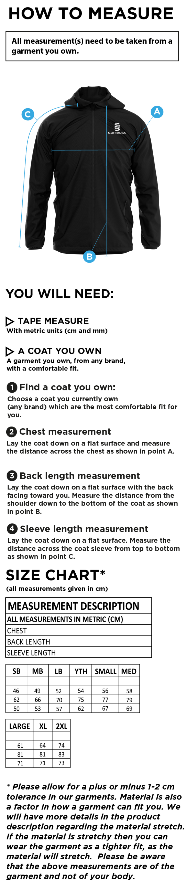 Anglia Ruskin - Dual Elite 1/4 Zip Hoody / Rain Jacket - Unisex Fit - Size Guide