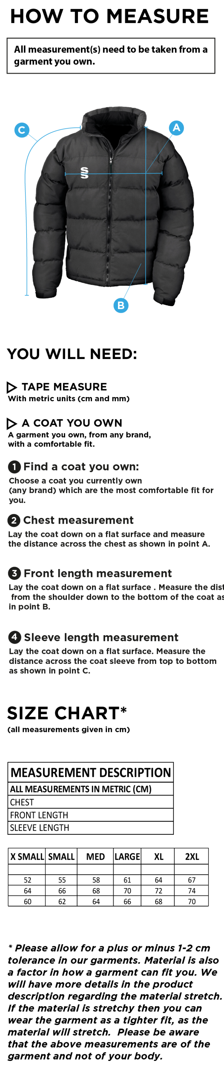 Anglia Ruskin - Holkham Down Feel Jacket - Women's Fit - Size Guide