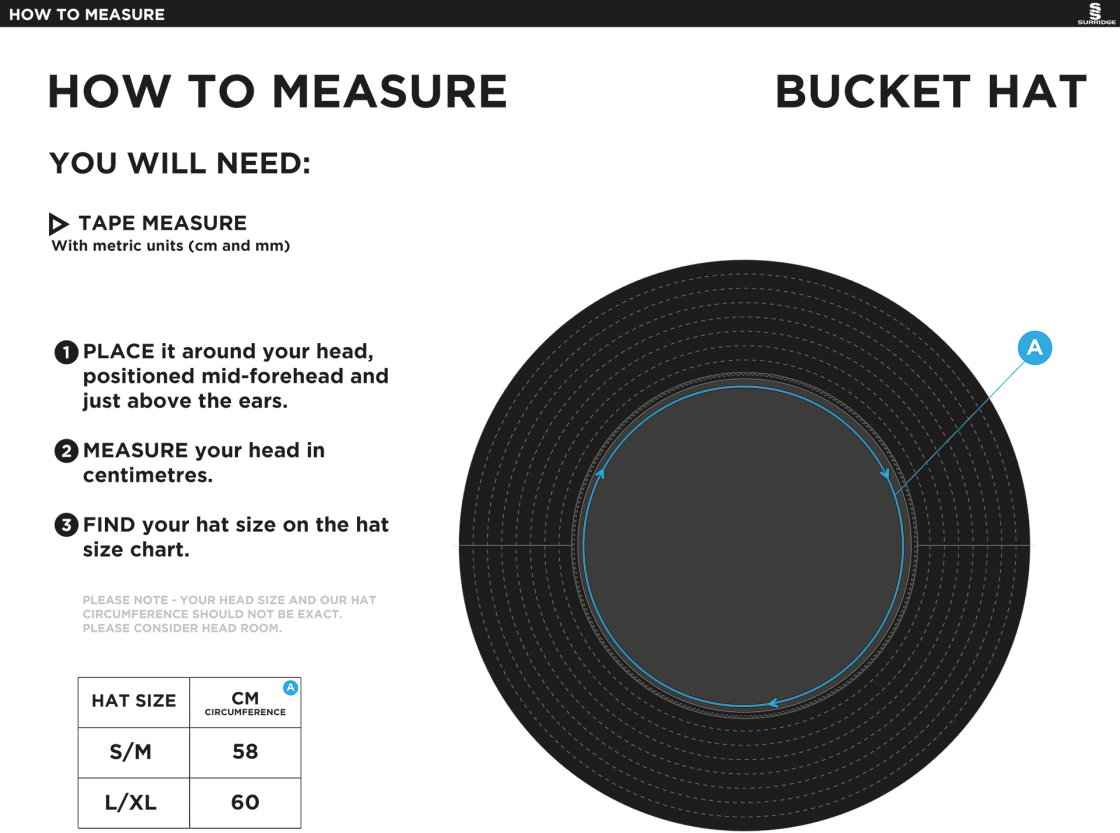 Anglia Ruskin - Dual Bucket Hat - Size Guide